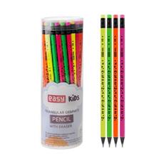 EASY Kids FLUO Grafitov trojhrann tuka s gumou, HB, 48 ks v balen, lut-zelen-oranov-rov