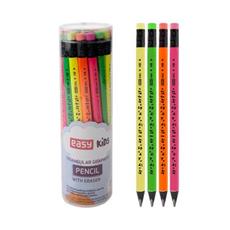 EASY Kids FLUO JUMBO Grafitov trojhrann tuka s gumou, HB, 24 ks v balen, lut-zelen-oranov-rov