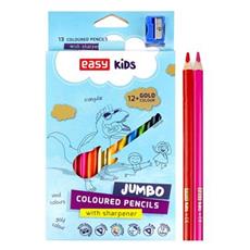 EASY COLOUR JUMBO Trojhrann pastelky JUMBO s oezvatkem, 13 ks, 12 klasickch barev + zlat