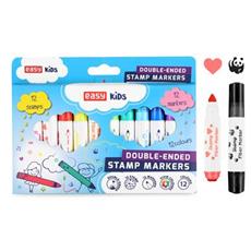 EASY Kids STAMP JUMBO Oboustrann fixy s raztkem, 12 barev/12 vzor raztek