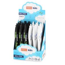EASY Kids FANCY Kuličkové pero, modrá semi-gel náplň, 0,7 mm, 24 ks v balení, bílo-šedé a černo-zelené