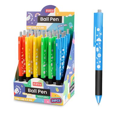 EASY VENTURIO Kuli�kov� pero, modr� semi-gel n�pl�, 0,7 mm, 24 ks v balen�, �erven�-�lut�-modr�-zelen�